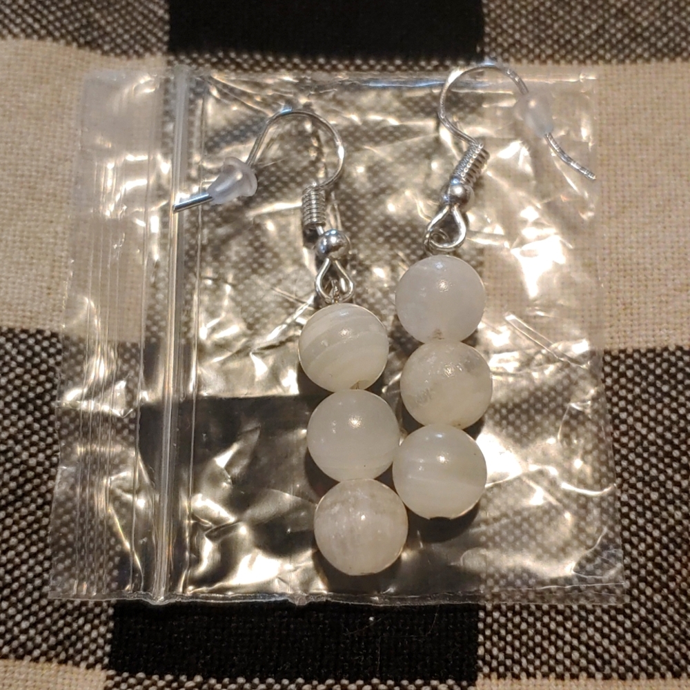 White bead earrings